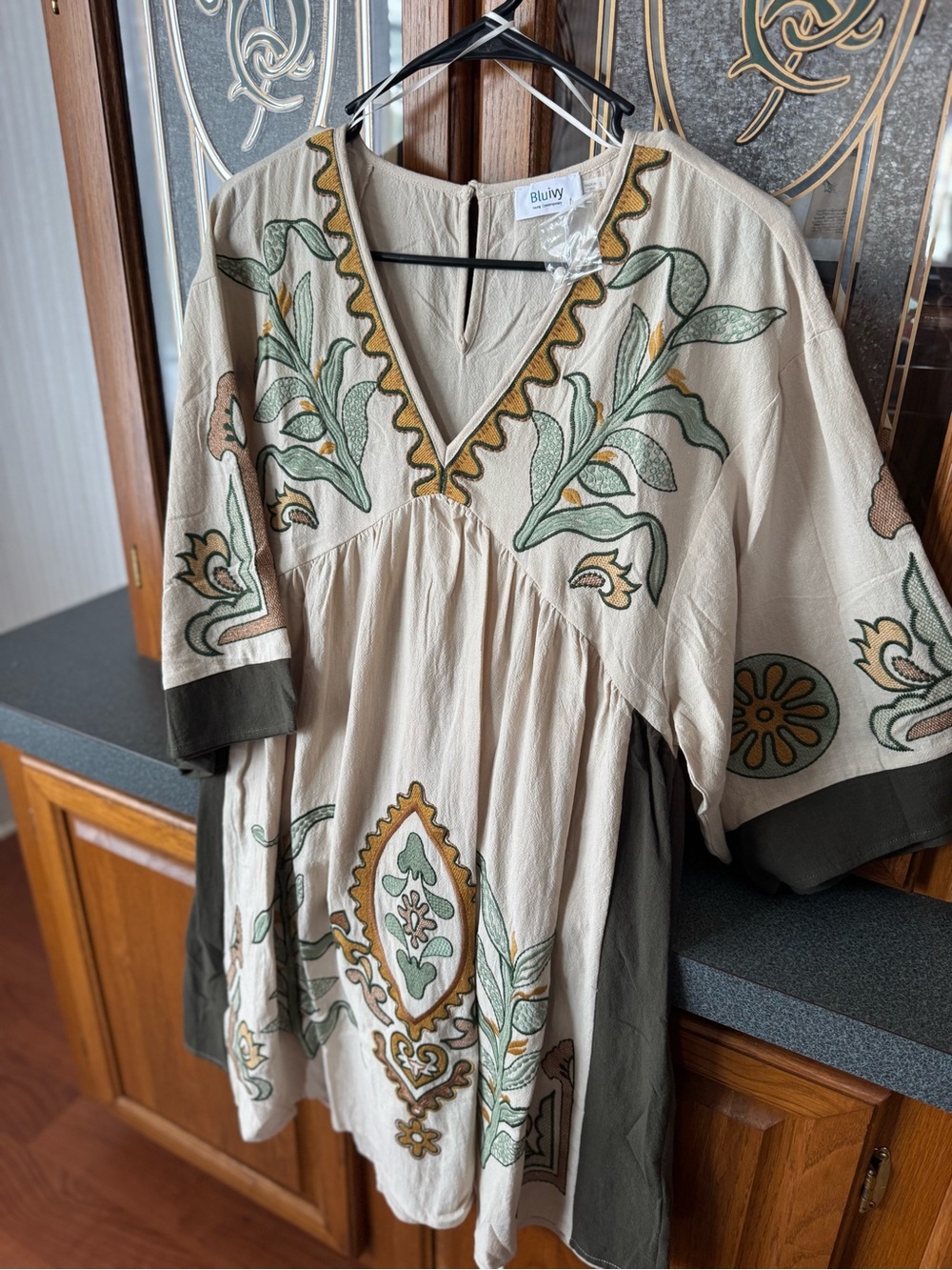 Bluivy Embroidery Babydoll Tunic Dress